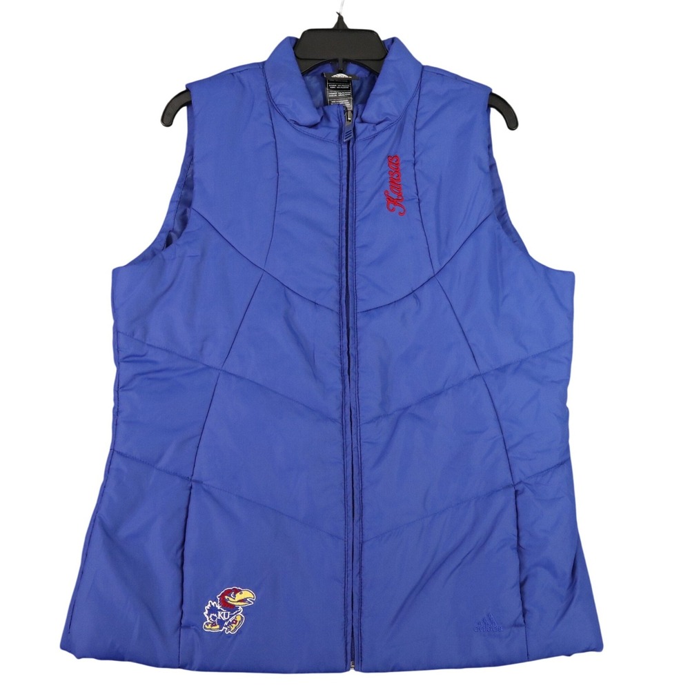 Kansas Jayhawks Adidas Puffer Vest Womens XL Blue Full Zip Insulated NCAA